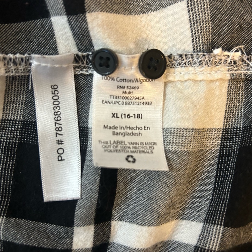 Time and Tru Black & White Plaid Flannel Shirt Size XL - Picture 9 of 10